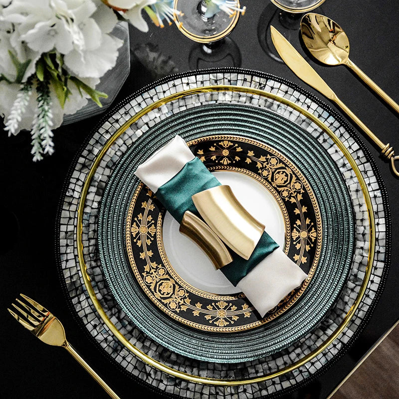 Classic Black with Gold Pattern Porcelain Tableware Set Plate Tableware Dinnerware Tableware Cutlery Set Glass Dinner Service