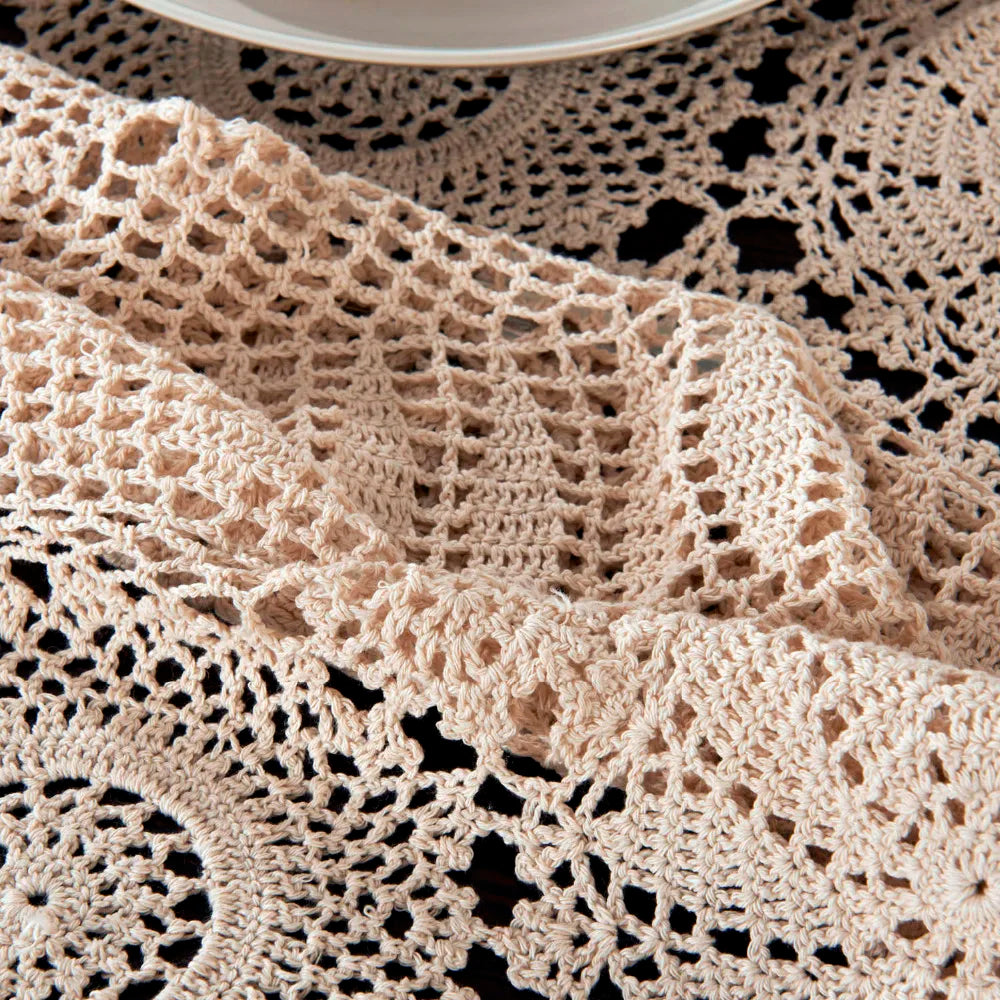 Handmade Crocheted Table Cloth Cotton Tablecloths Beige Crochet Lace Tablecloth Many Size Available