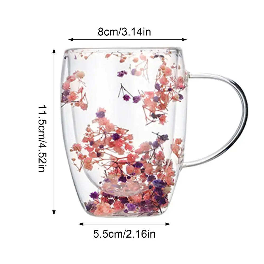 Dried Flowers Double Wall Glass Mug