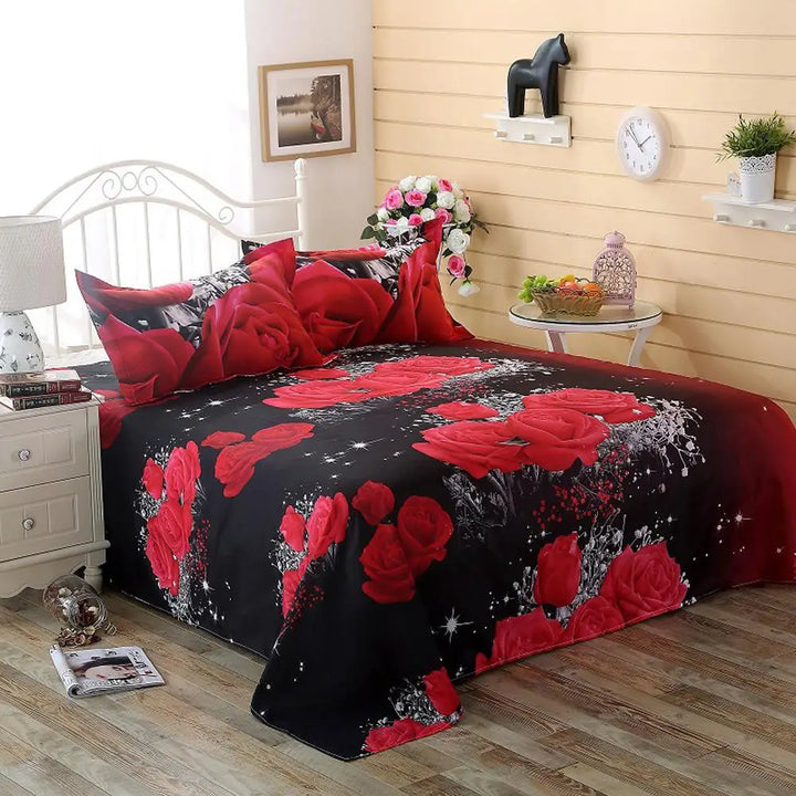 3 Piece Sheet Set 3D Printed Polyester Bedding Sheets Flower Design Bedding Flat Sheet Pillowcase Queen Bed Sheets