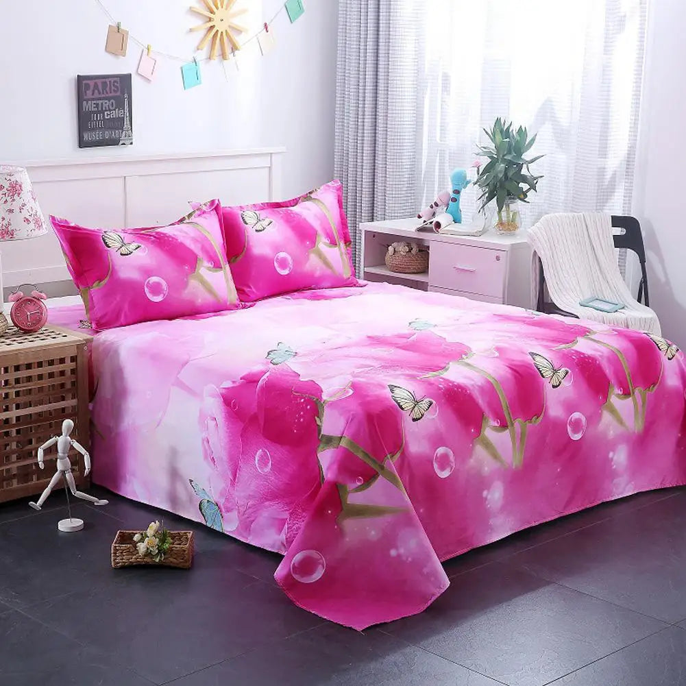 3 Piece Sheet Set 3D Printed Polyester Bedding Sheets Flower Design Bedding Flat Sheet Pillowcase Queen Bed Sheets