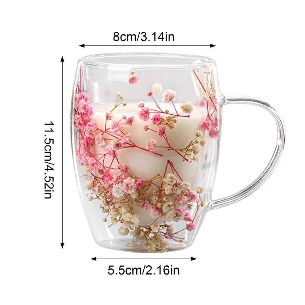 Dried Flowers Double Wall Glass Mug