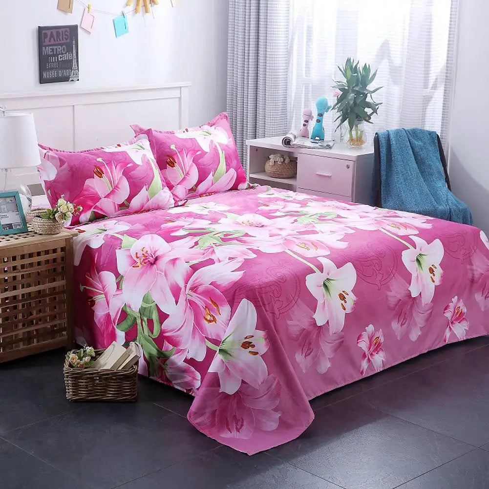 3 Piece Sheet Set 3D Printed Polyester Bedding Sheets Flower Design Bedding Flat Sheet Pillowcase Queen Bed Sheets