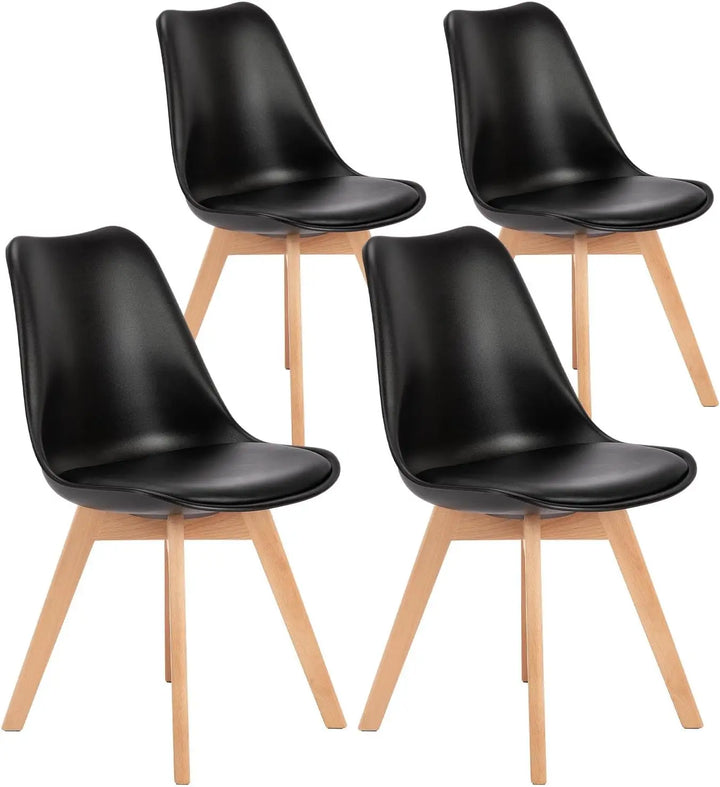 Dining Chairs Set of 4, Mid-Century Modern Dining Chairs with Wood Legs and PU Leather Cushion, Kitchen Chairs for Living