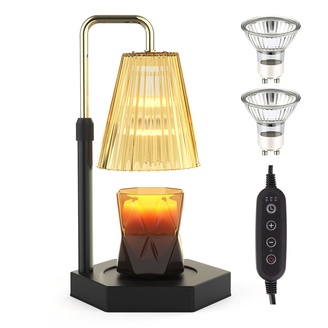 Candle Warmer Lamp Amber Glass and Black Base