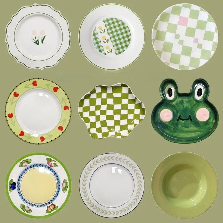 8Inch Ceramic Plate Tableware Flat Plates Dessert Dish Cake Saucer Salad Plates Plates and Dishes Carton Dinner Plates