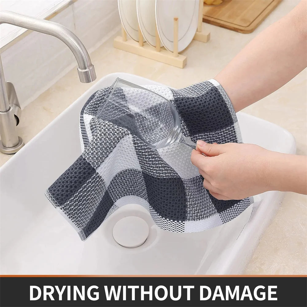 100% Cotton Dishcloth Waffle Weave Check Kitchen Towel Absorbent Cleaning Towel Super Soft Kitchen Cloths Household Towel