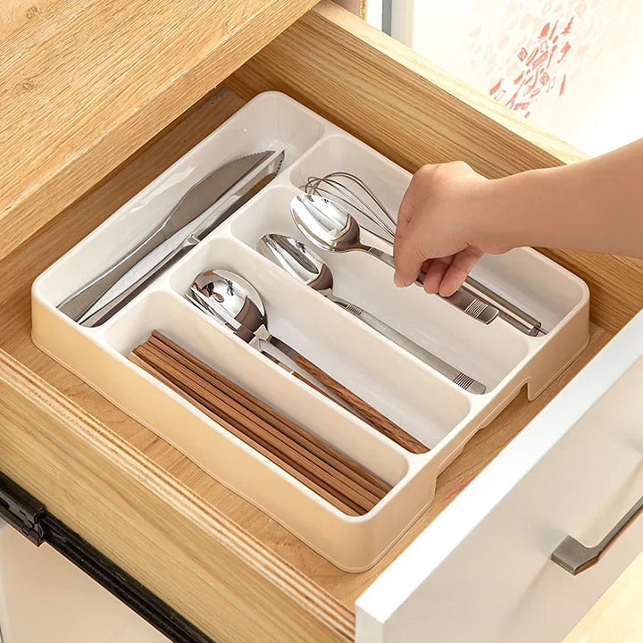 Multi-Purpose Cutlery Storage Tray Cutlery Fork Spoon Compartmentalized Organizer Kitchen Drawer Categorized Storage Boxes