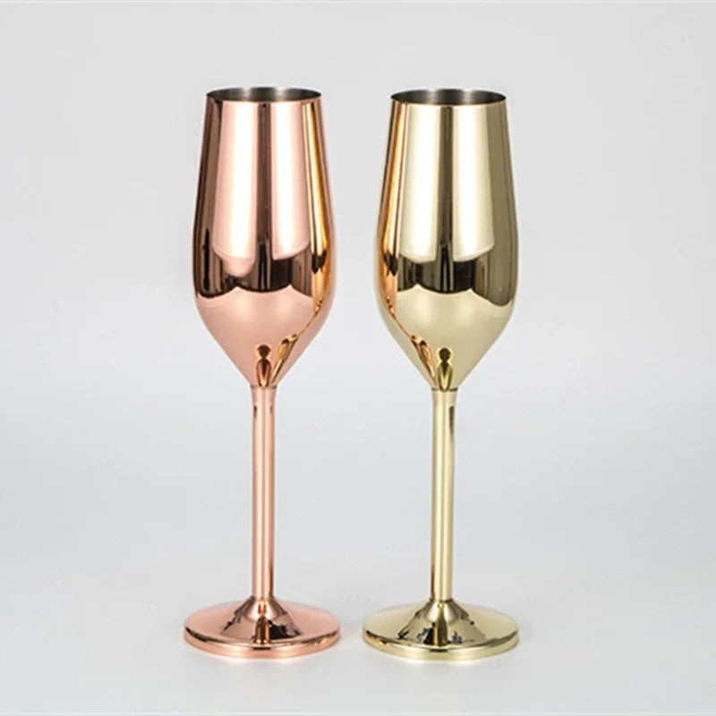 Shatterproof Stainless Champagne Glasses Brushed Gold Wedding Toasting Champagne Flutes Drink Cup Party Marriage Wine