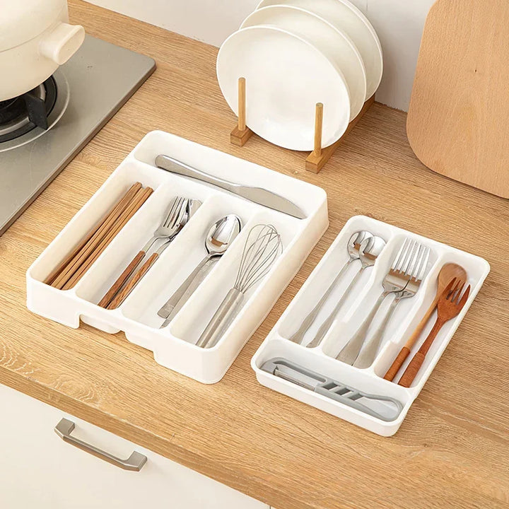 Multi-Purpose Cutlery Storage Tray Cutlery Fork Spoon Compartmentalized Organizer Kitchen Drawer Categorized Storage Boxes