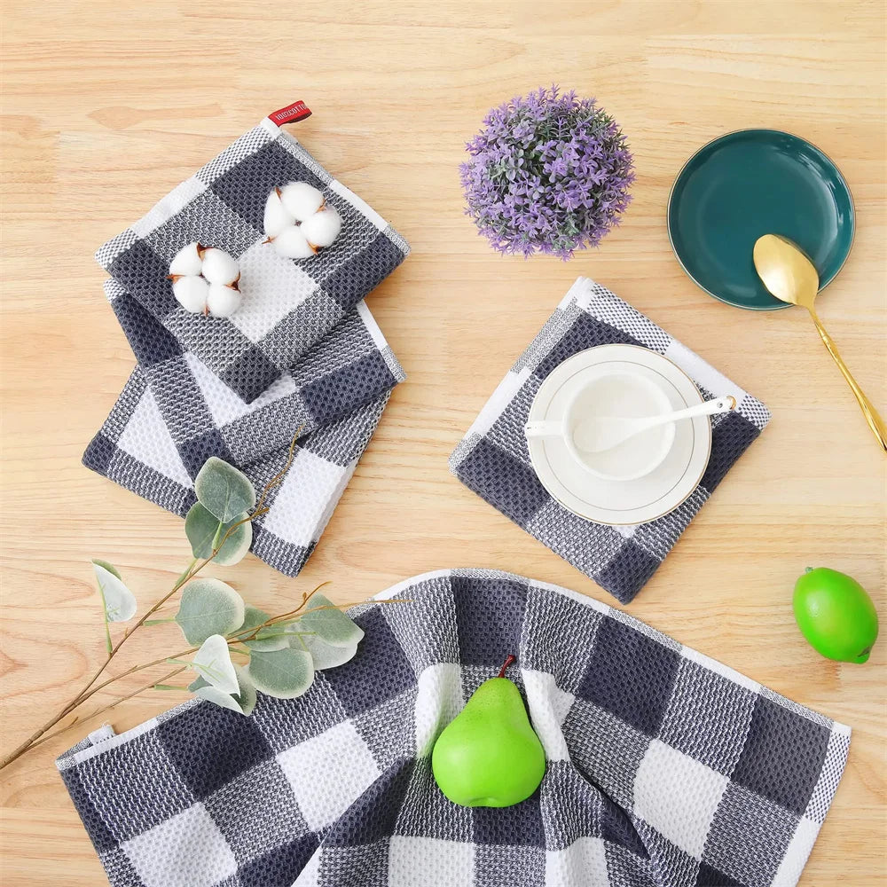 100% Cotton Dishcloth Waffle Weave Check Kitchen Towel Absorbent Cleaning Towel Super Soft Kitchen Cloths Household Towel