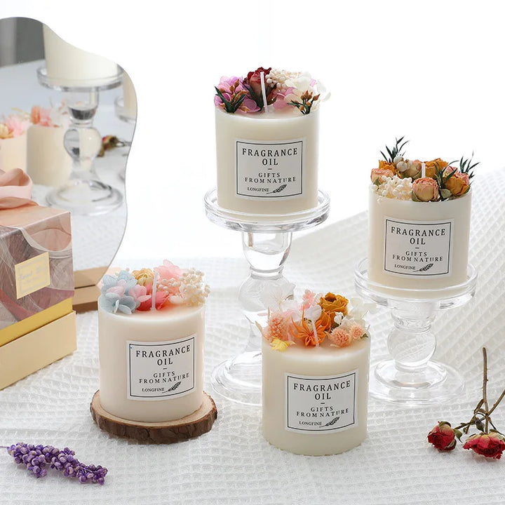 Beautiful Scentd Candles with Dried Flowers Nice Home Decor Romantic Wedding Candles Scented Household Emergency Candles Pillar