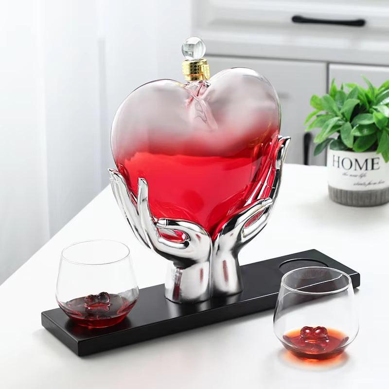 Heart Shape High-End Glass Whisky Decanter with Holder Wine Whiskey Set for Champagne Elegant Wine Dispenser