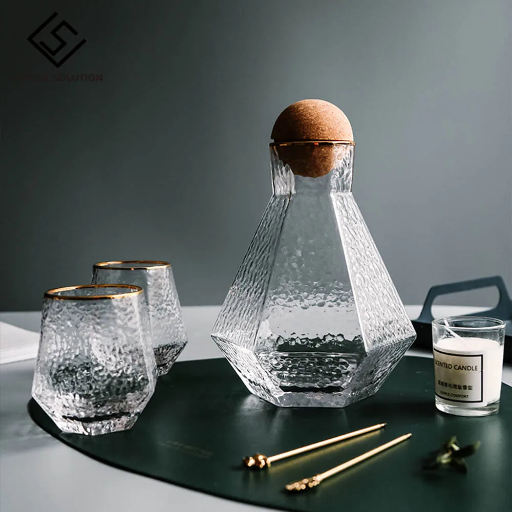 Water Kettle Glass Cups Nordic Geometric Glass Cold Water Jug Set Cup Drinking Ware Simple Household Juice Pot Water Pitcher