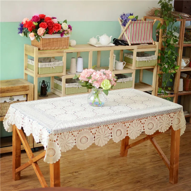 Handmade Crocheted Table Cloth Cotton Tablecloths Beige Crochet Lace Tablecloth Many Size Available