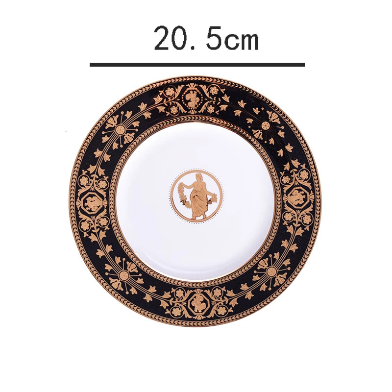 Classic Black with Gold Pattern Porcelain Tableware Set Plate Tableware Dinnerware Tableware Cutlery Set Glass Dinner Service