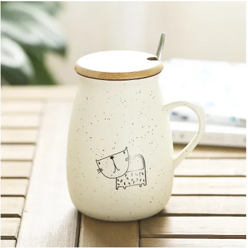 500Ml Creative Kitten Mug,Ceramic Tea Cups Mugs with Lid Spoon,Unique Cartoon Couple Coffee Mugs Milk Cup Wholesale