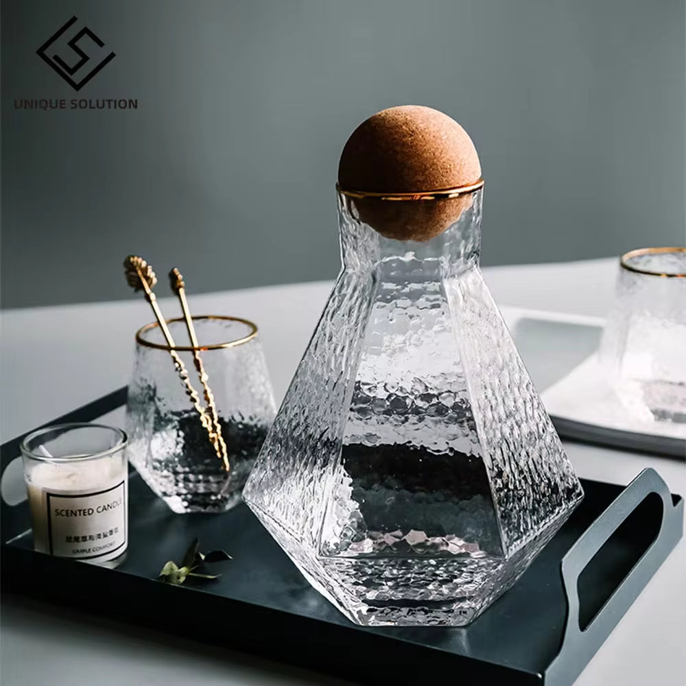 Water Kettle Glass Cups Nordic Geometric Glass Cold Water Jug Set Cup Drinking Ware Simple Household Juice Pot Water Pitcher