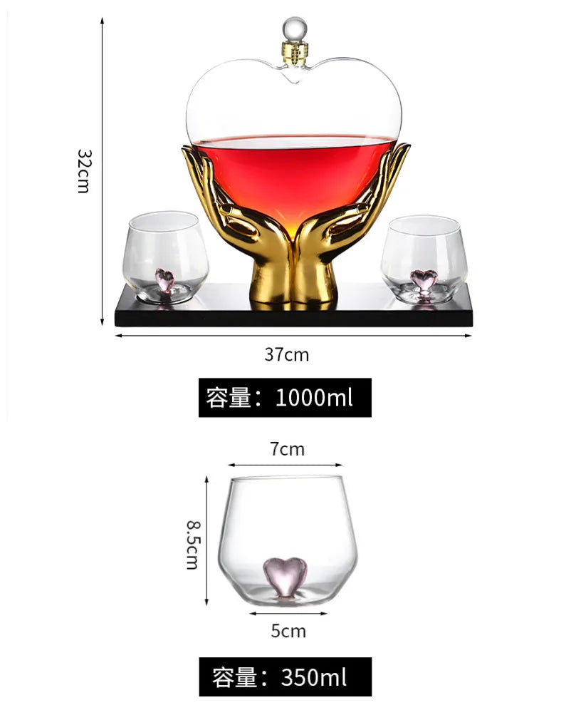 Heart Shape High-End Glass Whisky Decanter with Holder Wine Whiskey Set for Champagne Elegant Wine Dispenser