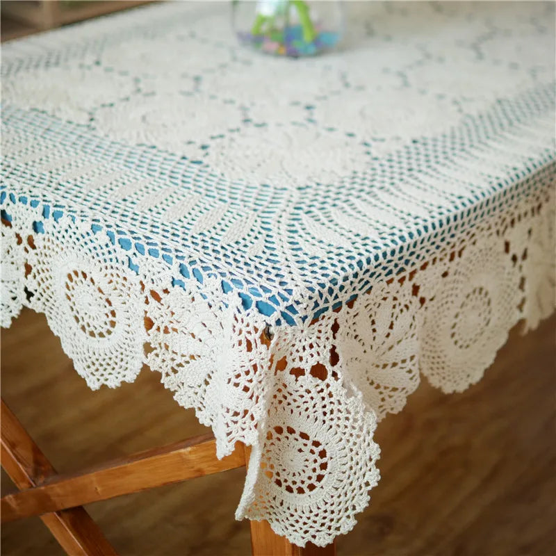 Handmade Crocheted Table Cloth Cotton Tablecloths Beige Crochet Lace Tablecloth Many Size Available