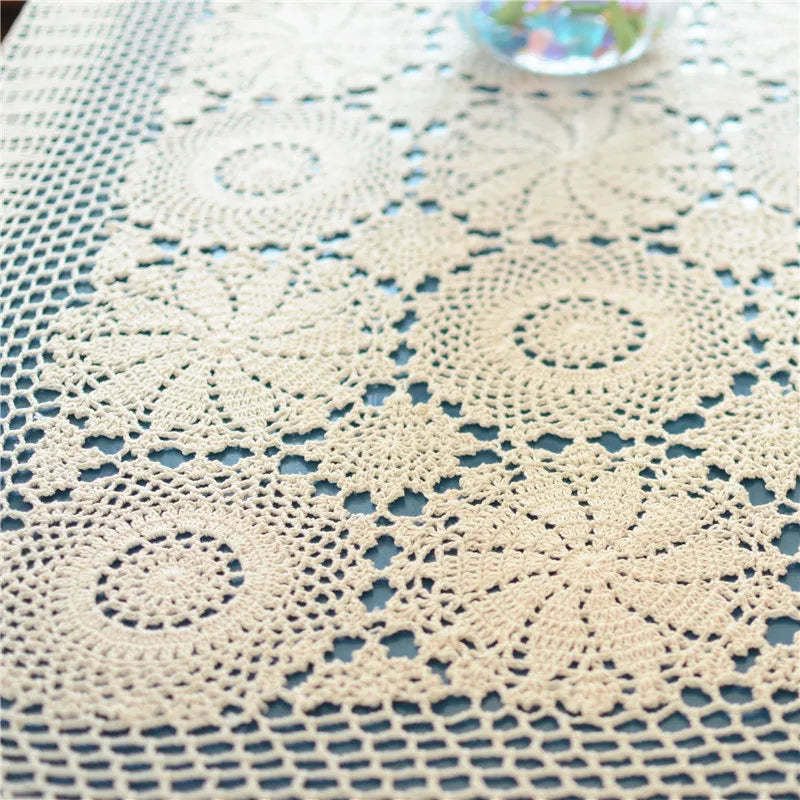 Handmade Crocheted Table Cloth Cotton Tablecloths Beige Crochet Lace Tablecloth Many Size Available