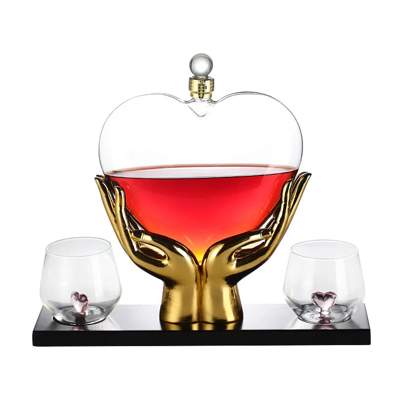 Heart Shape High-End Glass Whisky Decanter with Holder Wine Whiskey Set for Champagne Elegant Wine Dispenser