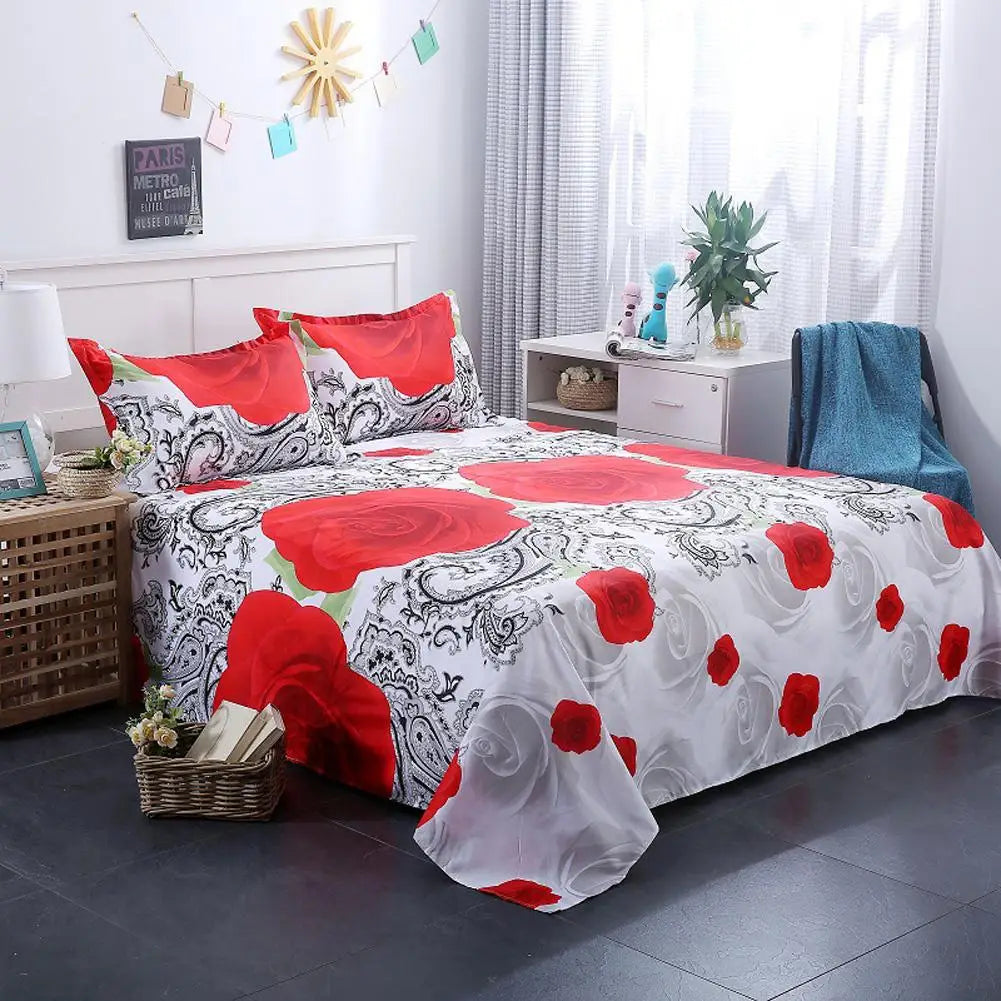 3 Piece Sheet Set 3D Printed Polyester Bedding Sheets Flower Design Bedding Flat Sheet Pillowcase Queen Bed Sheets